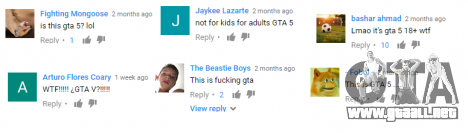 Ejemplos de otras revisiones de los niños de la muestra en el juego de GTA 5