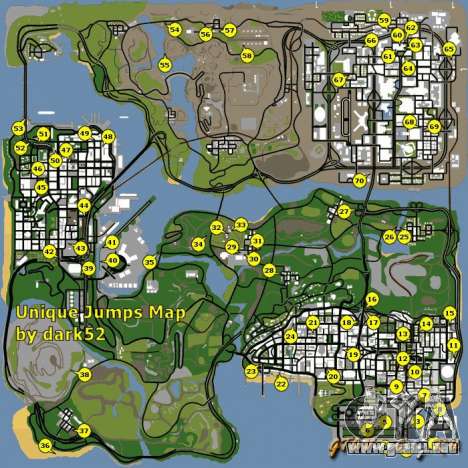 Mapa de saltos únicos en GTA San Andreas Mapa de saltos únicos en GTA San Andreas