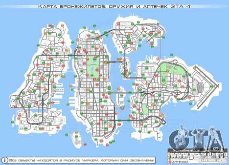 GTA 4 armas mapa de ubicación la armadura y kits de medicamentos