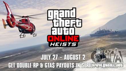 Descripción promociones actuales para doble premio para online Heist «Series A» y del lado de las misiones en GTA Online.