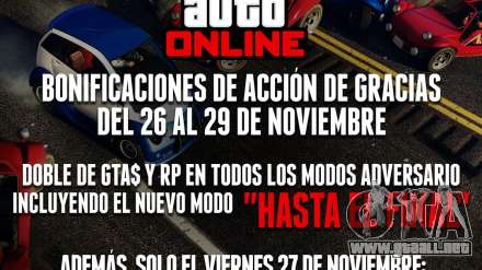 Día de acción de gracias de fin de semana en GTA Online: Doble recompensa en todos Adversario Modo, el viernes Negro y más