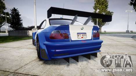 BMW M3 E46 GTR Most Wanted plate NFS-Hero para GTA 4